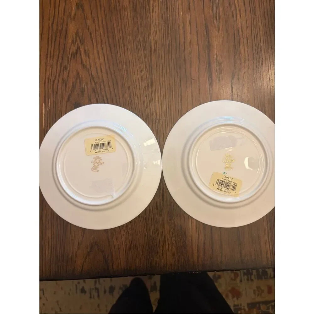 Lenox Kristy Butter dishes  Classic White and Gold Rim butter Plates - Set of 2